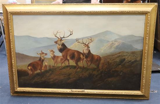 Byron Webb (fl.1846-1866) Highland scene with deer 30 x 50in.